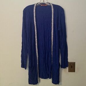 Belldini Large Royal Blue Long Cardigan Rhinestone Trim